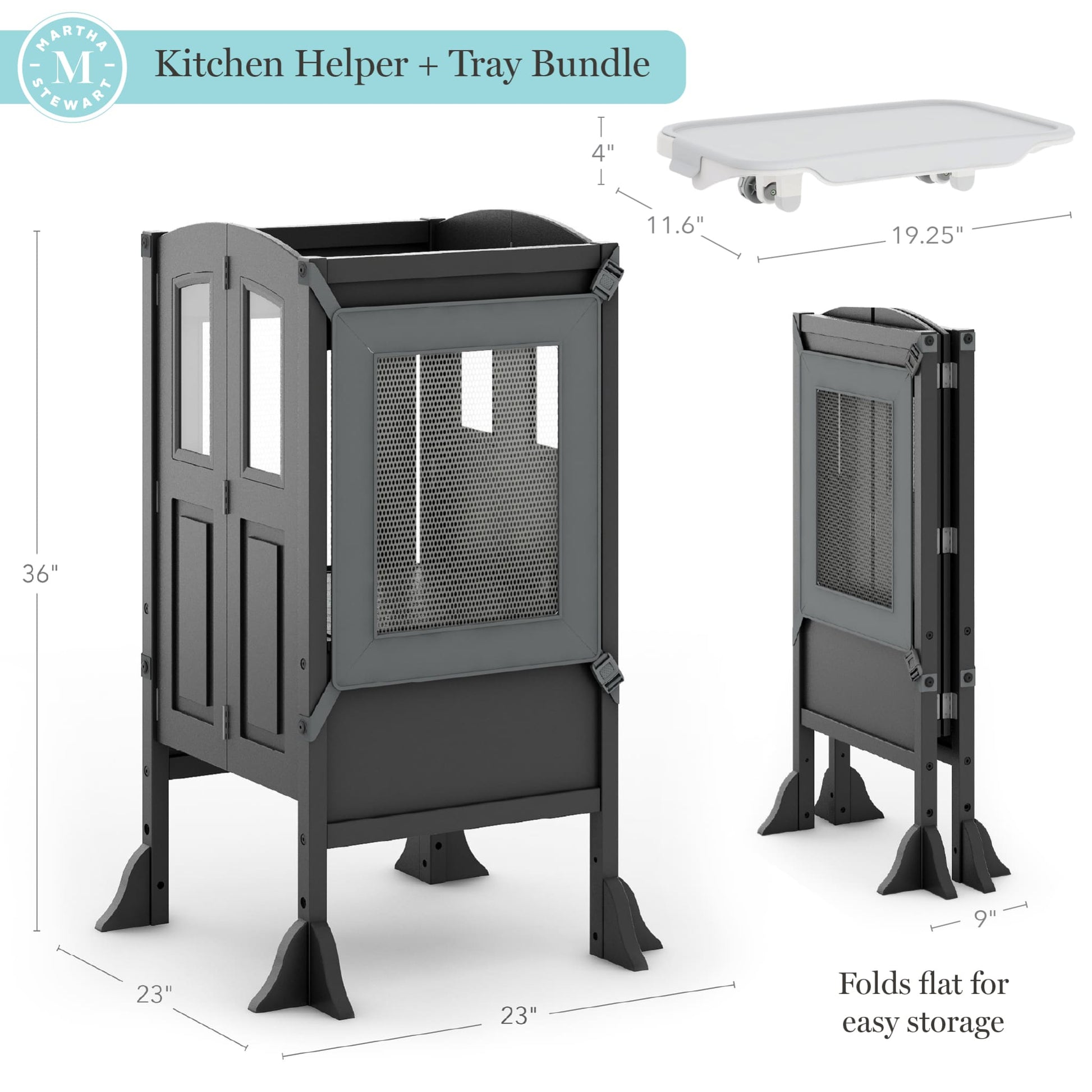 Martha Stewart Kitchen Helper Toddler Tower and Mealtime and Play Tray Bundle
