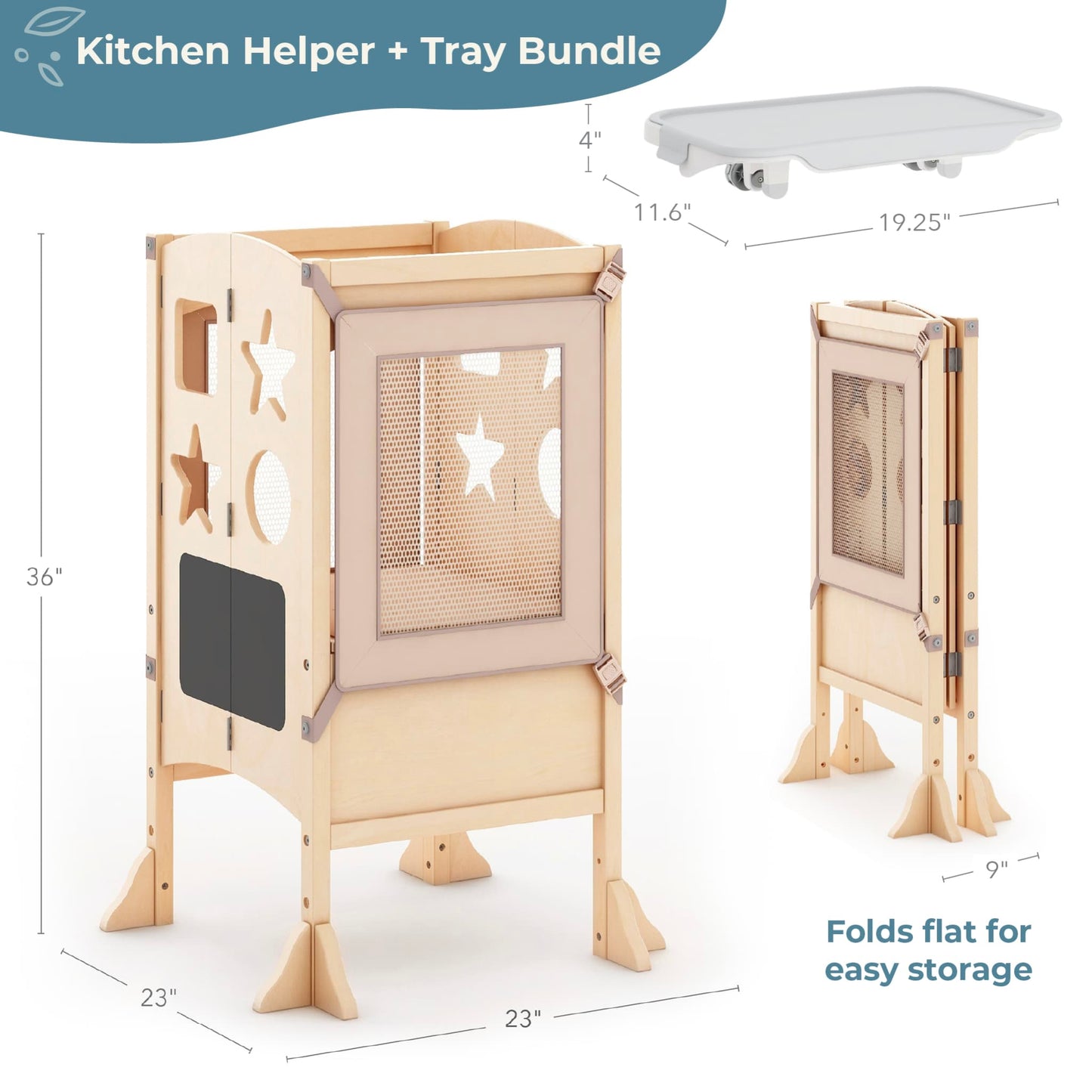 Classic Kitchen Helper Toddler Tower and Mealtime and Play Tray Bundle